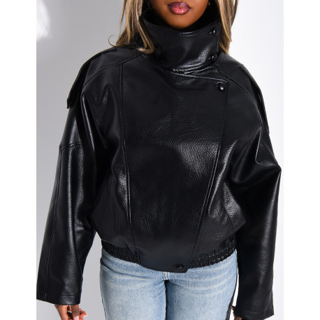 Veste oversize en similicuir grainé & col montant