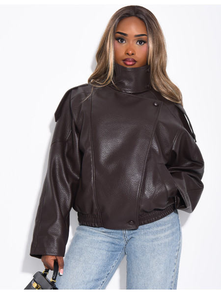 Veste oversize en similicuir grainé & col montant