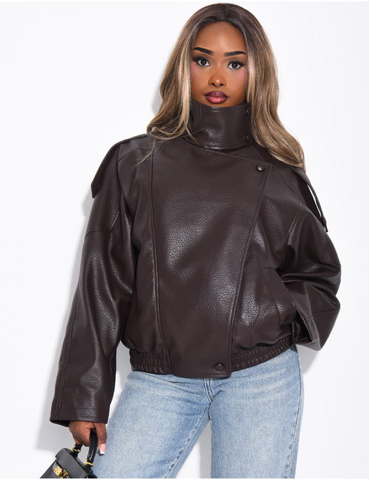 Veste oversize en similicuir grainé & col montant