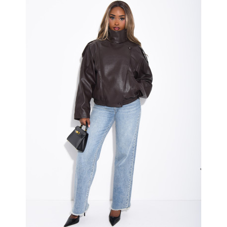 Veste oversize en similicuir grainé & col montant
