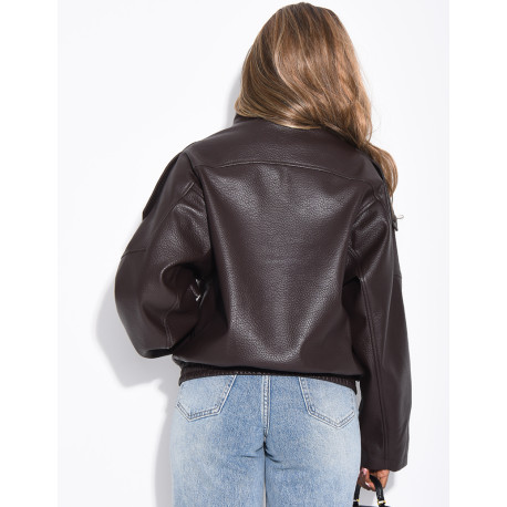 Veste oversize en similicuir grainé & col montant