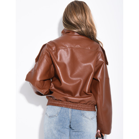 Veste oversize en similicuir grainé & col montant