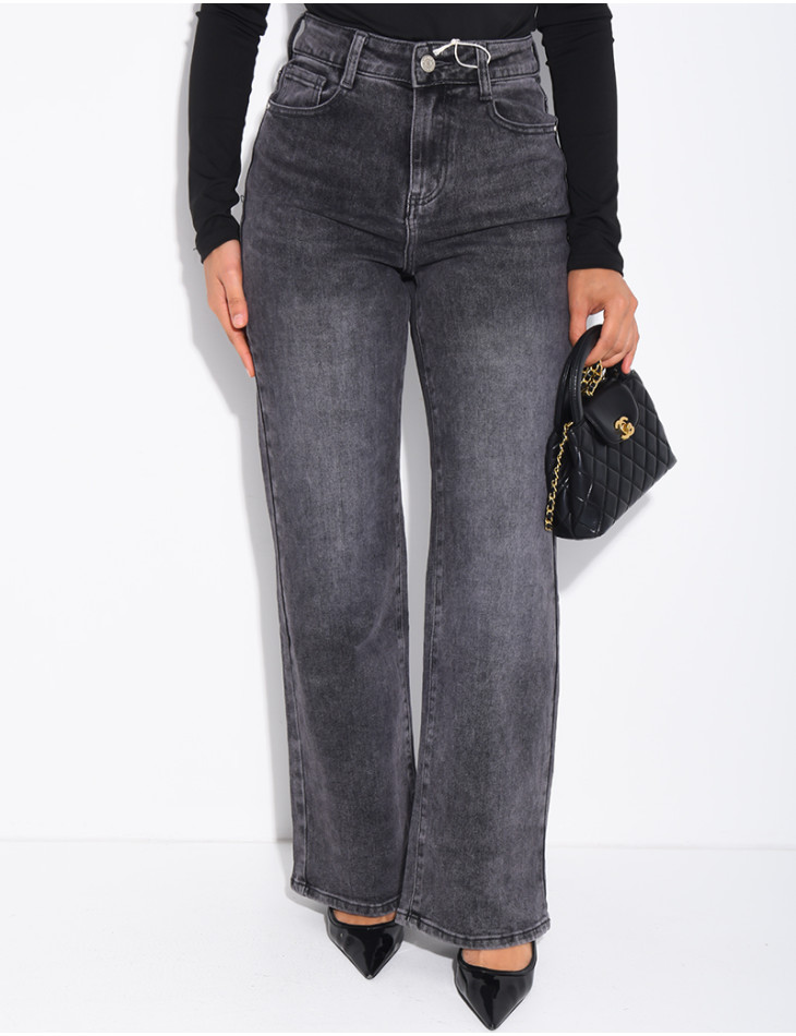 Jeans coupe droite délavé en tissu stretch