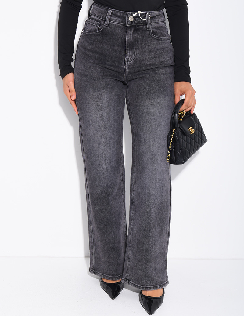 Jeans coupe droite délavé...