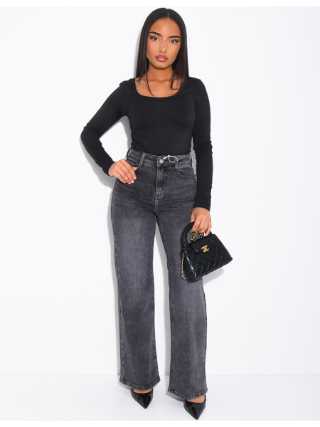 Jeans coupe droite délavé en tissu stretch