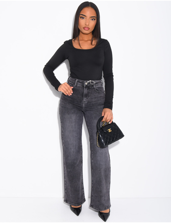 Jeans coupe droite délavé en tissu stretch