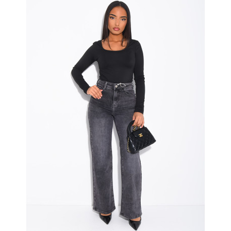 Jeans coupe droite délavé en tissu stretch