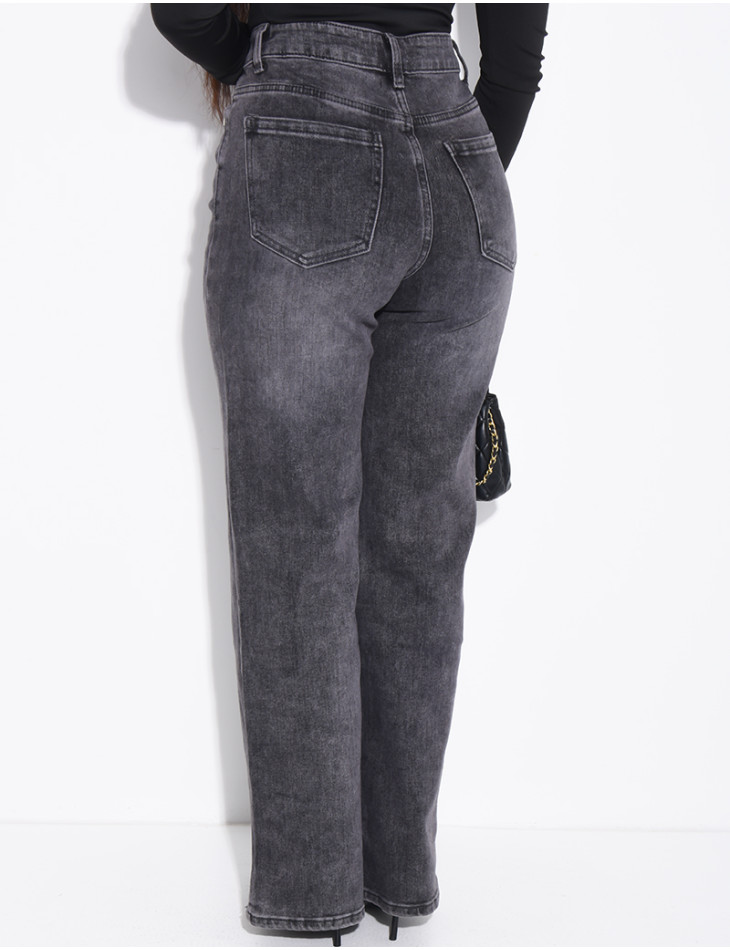 Jeans coupe droite délavé en tissu stretch