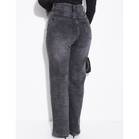 Jeans coupe droite délavé en tissu stretch