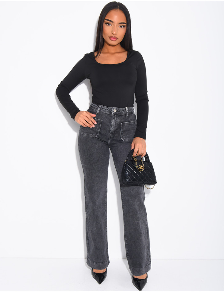 jeans coupe droite stretch à poches sur l'avant