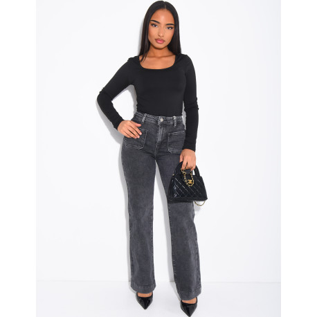 jeans coupe droite stretch à poches sur l'avant