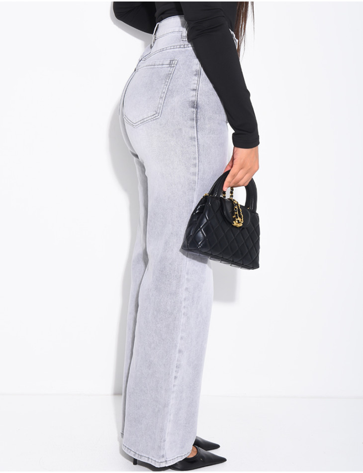 Jeans coupe droite taille haute délavé