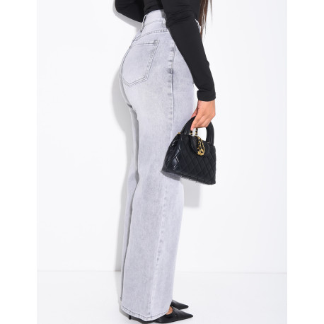 Jeans coupe droite taille haute délavé