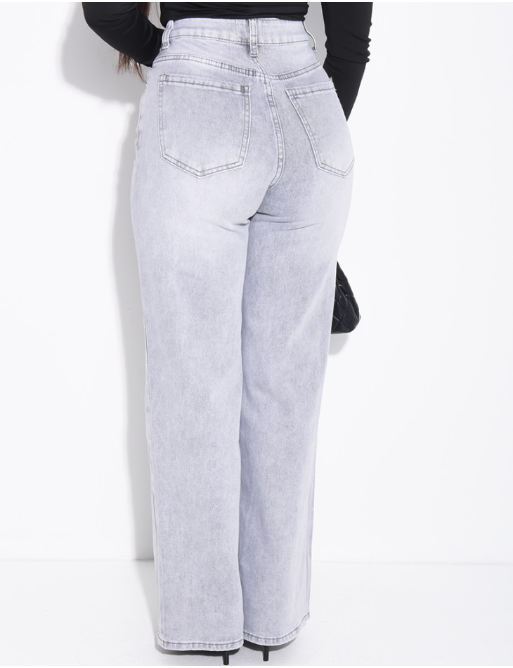 Jeans coupe droite taille haute délavé