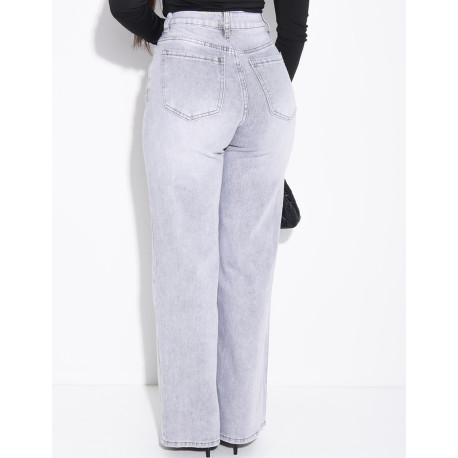 Jeans coupe droite taille haute délavé