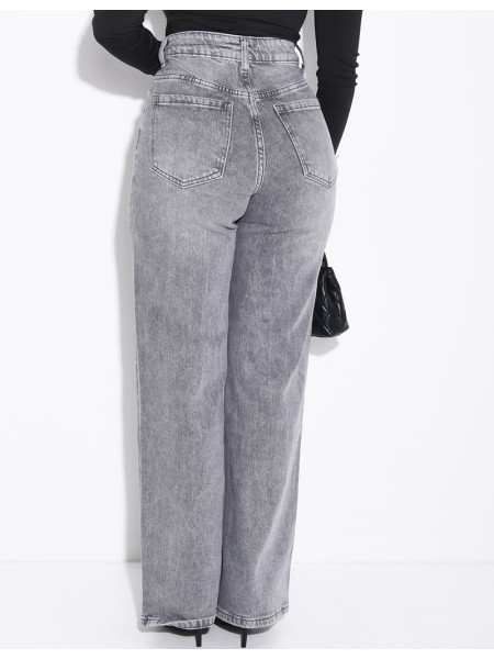 Jeans coupe droite taille haute gris délavé