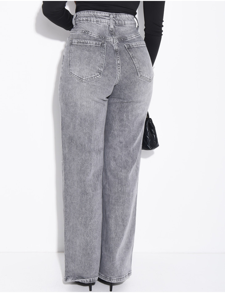 Jeans coupe droite taille haute gris délavé