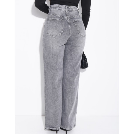 Jeans coupe droite taille haute gris délavé