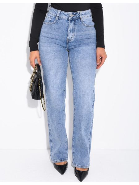 Jeans coupe droite taille haute en tissu stretch