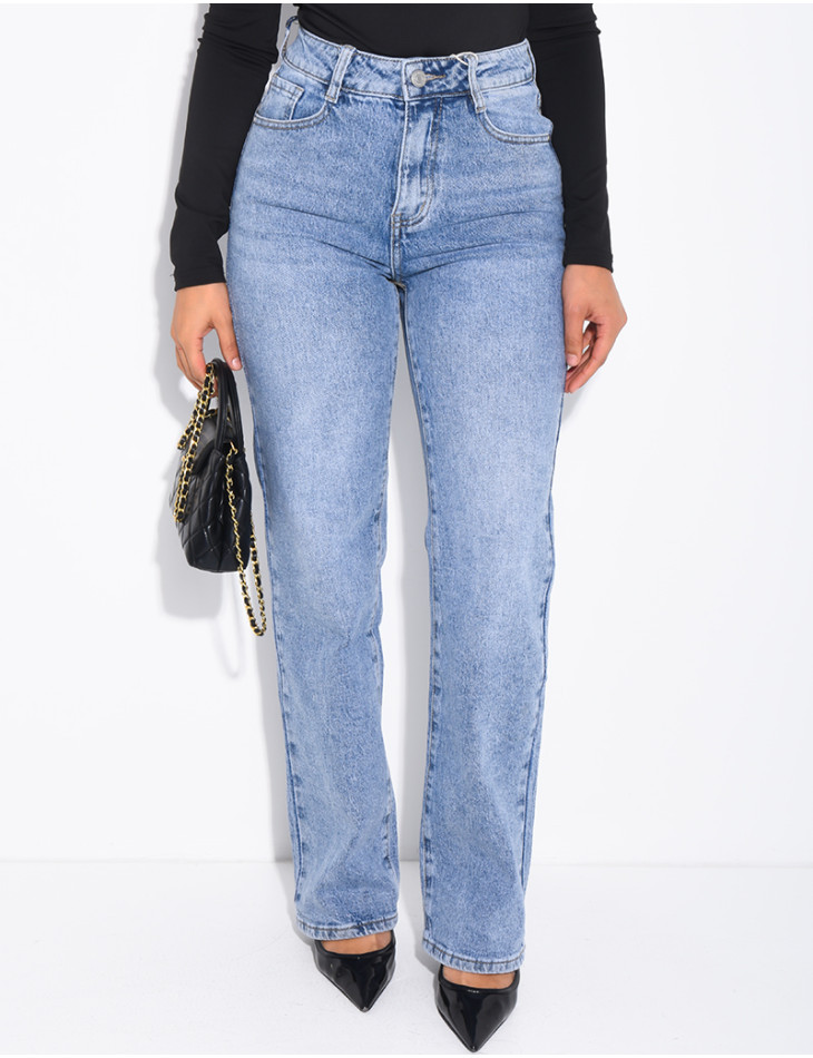 Jeans coupe droite taille haute en tissu stretch