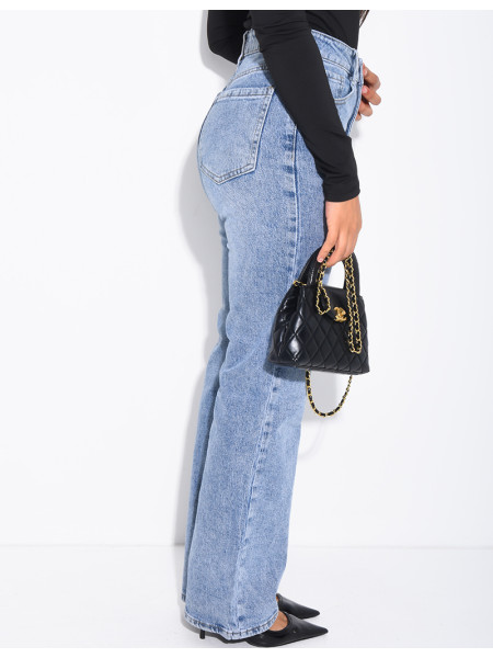 Jeans coupe droite taille haute en tissu stretch