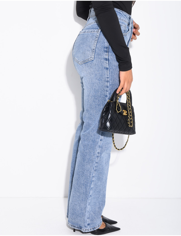 Jeans coupe droite taille haute en tissu stretch