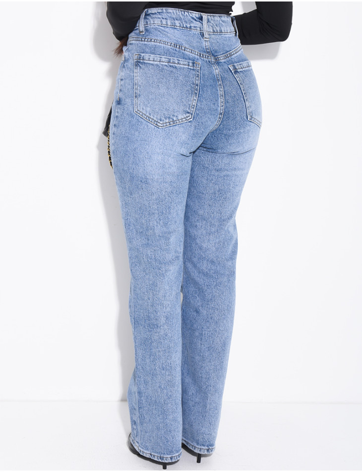 Jeans coupe droite taille haute en tissu stretch
