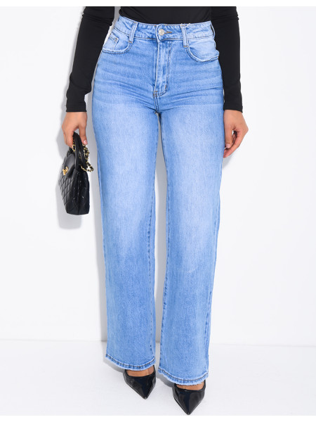 Jeans coupe droite stretch bleu délavé