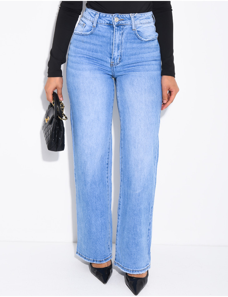 Jeans coupe droite stretch bleu délavé