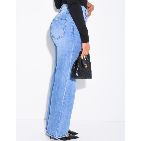 Jeans coupe droite stretch bleu délavé