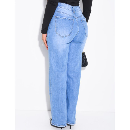 Jeans coupe droite stretch bleu délavé
