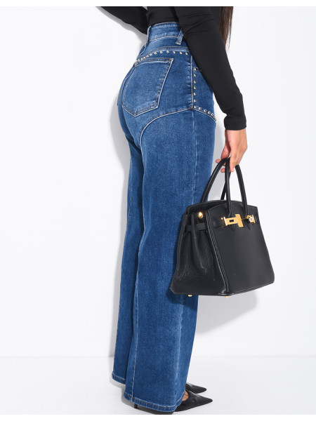 Jeans coupe droite à clous et coutures contrastantes