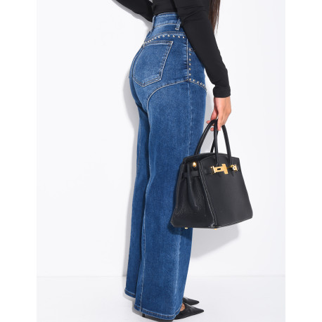 Jeans coupe droite à clous et coutures contrastantes