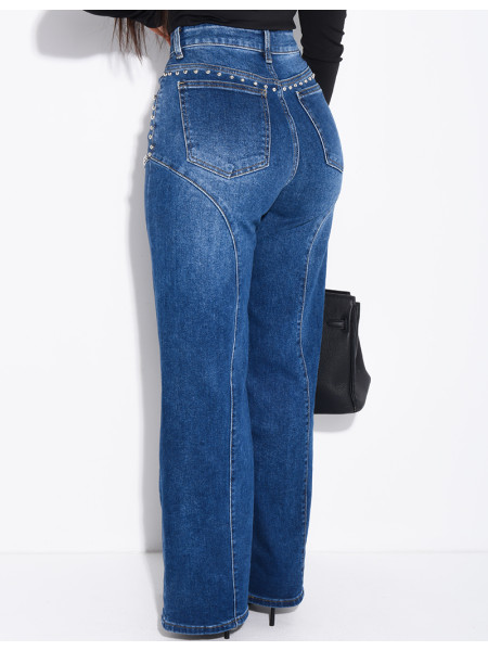 Jeans coupe droite à clous et coutures contrastantes