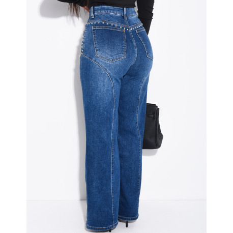 Jeans coupe droite à clous et coutures contrastantes