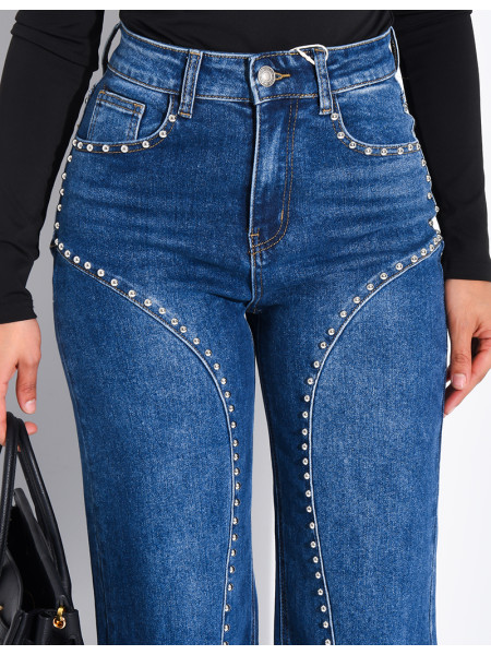 Jeans coupe droite à clous et coutures contrastantes