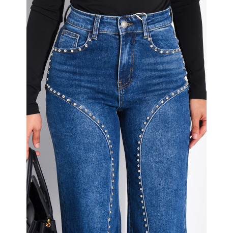 Jeans coupe droite à clous et coutures contrastantes