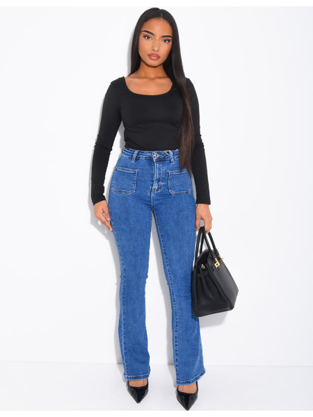 jeans flare stretch à poches sur l'avant