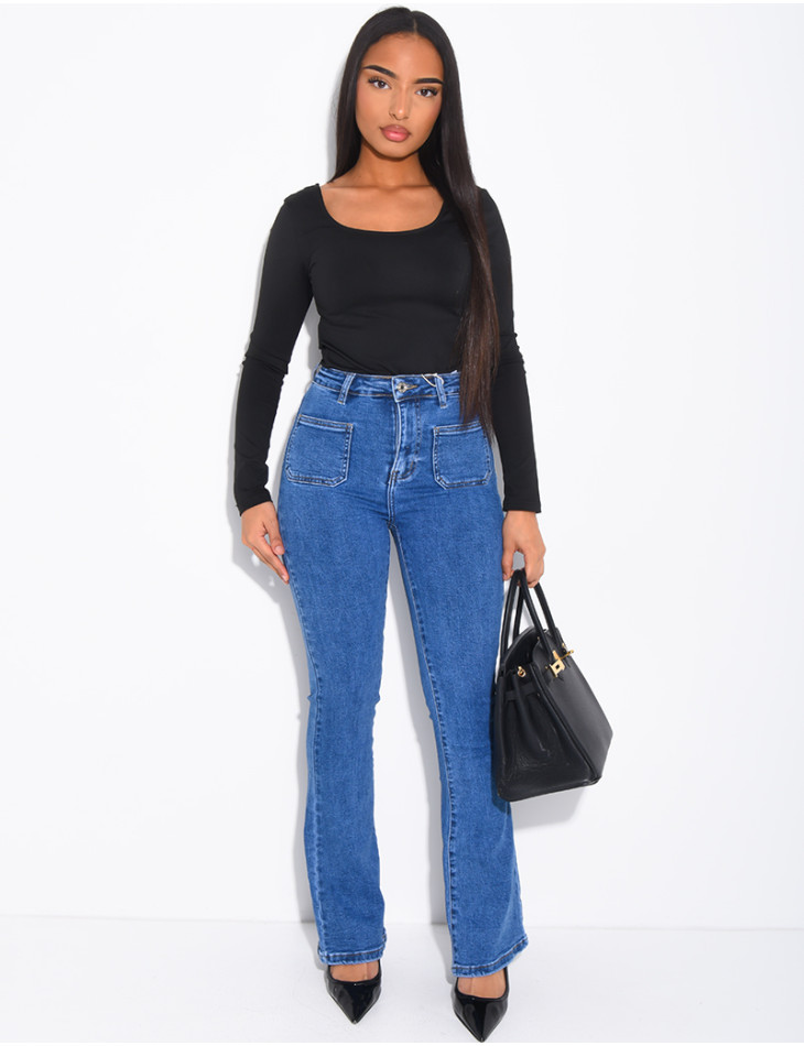 jeans flare stretch à poches sur l'avant