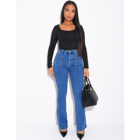 jeans flare stretch à poches sur l'avant