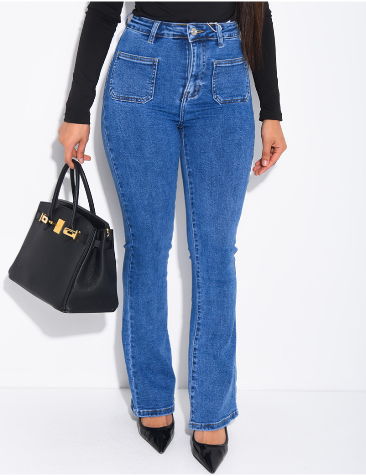 jeans flare stretch à poches sur l'avant