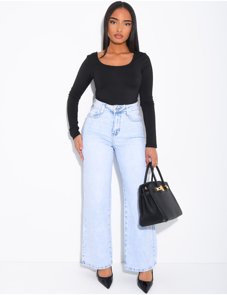 Jeans coupe droite à délavage très clair