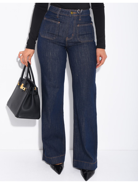 Jeans brut à surpiqures sur les poches