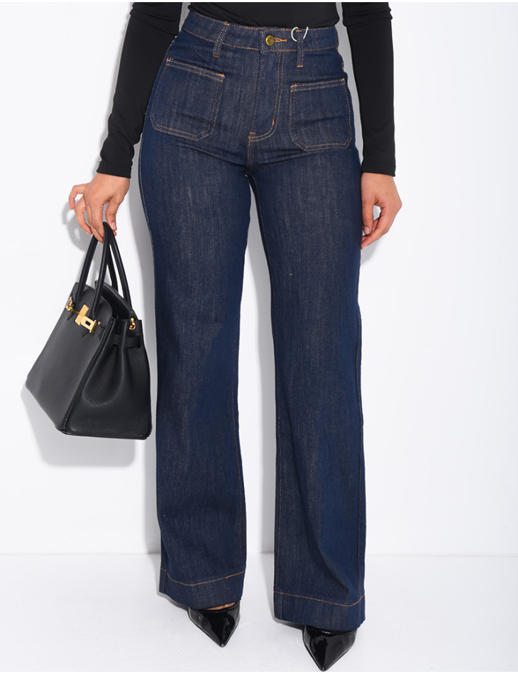 Jeans brut à surpiqures sur les poches