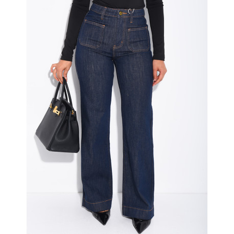 Jeans brut à surpiqures sur les poches