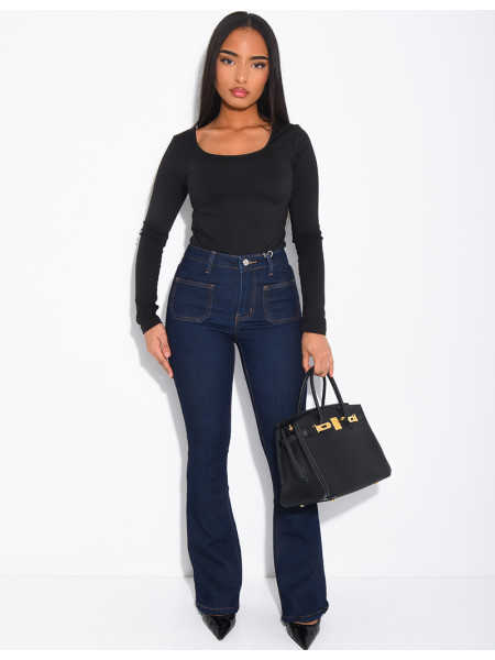 jeans flare stretch à poches sur l'avant