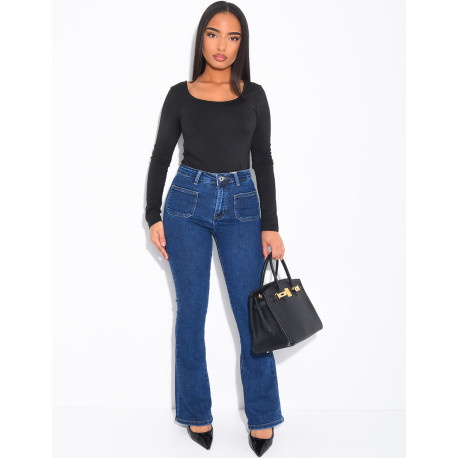 jeans flare stretch à poches sur l'avant