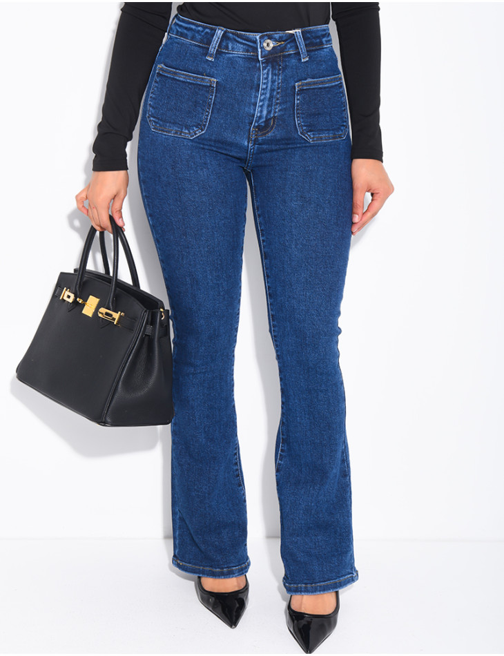 jeans flare stretch à poches sur l'avant