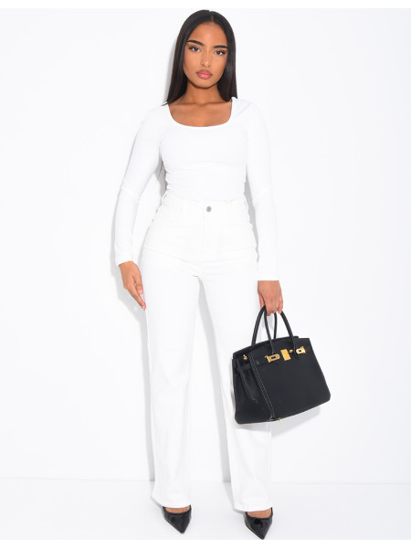 Jeans coupe droite blanc taille haute