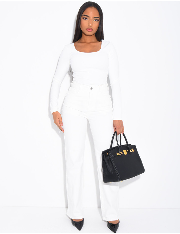 Jeans coupe droite blanc taille haute